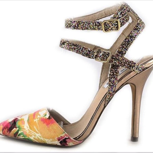 Steve Madden floral print pointy toe glitter strappy heels, New, 7.5 - Picture 12 of 13